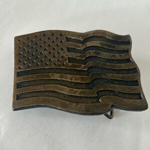 American Flag Metal Belt Buckle - Antique Brass Tone